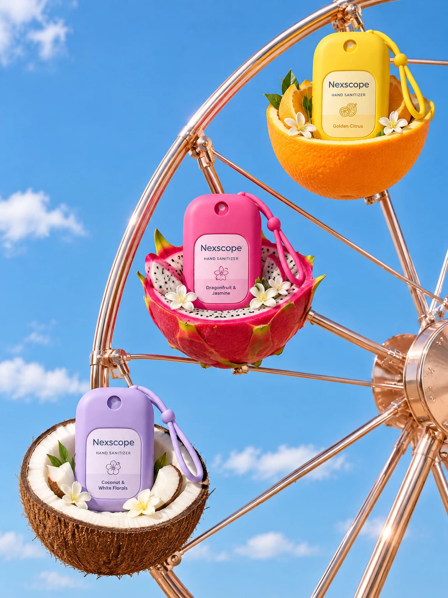 Fruit Ferris wheel with pocket hand sanitizers