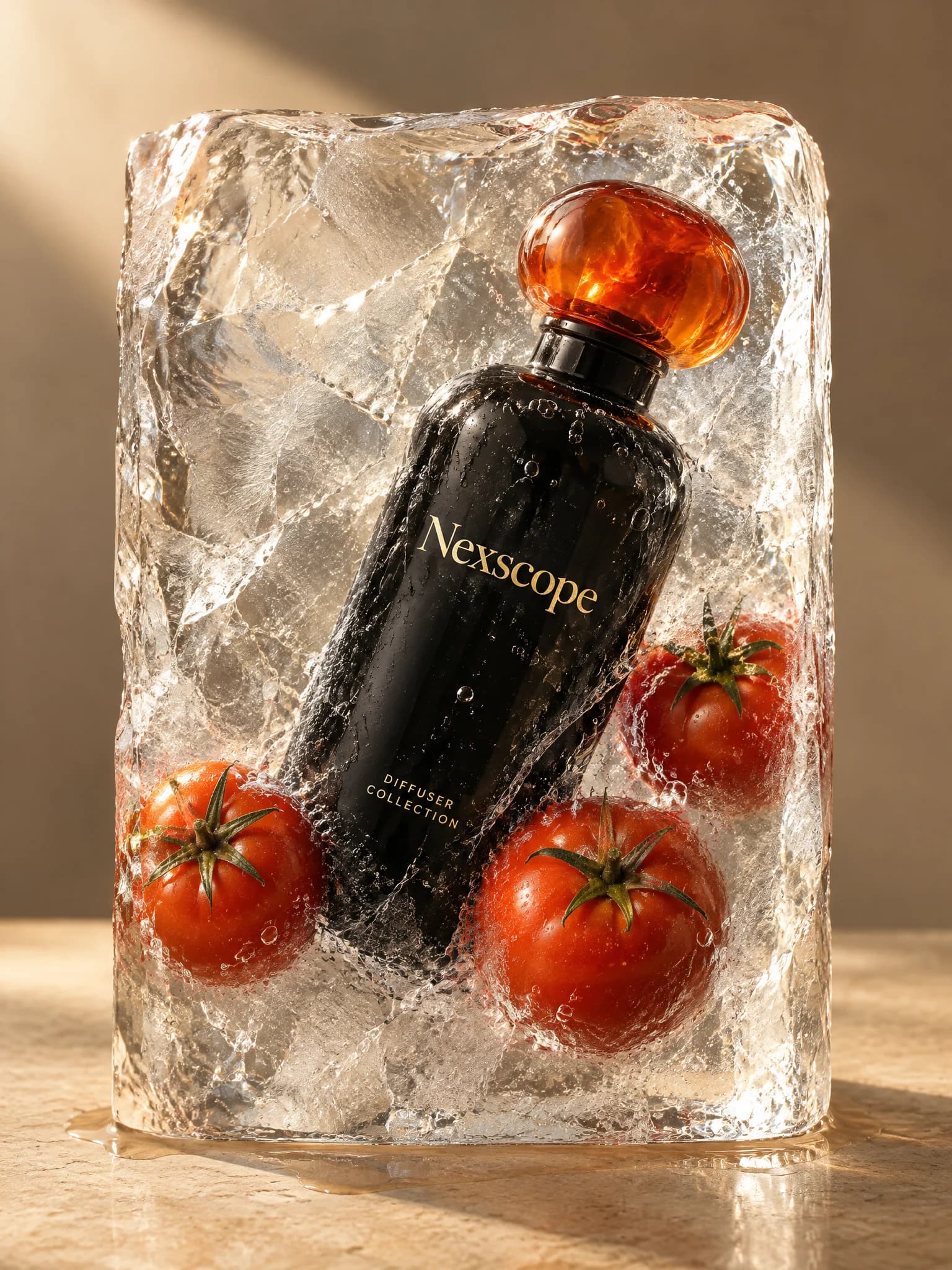 Nexscope diffuser with tomatoes encased in ice
