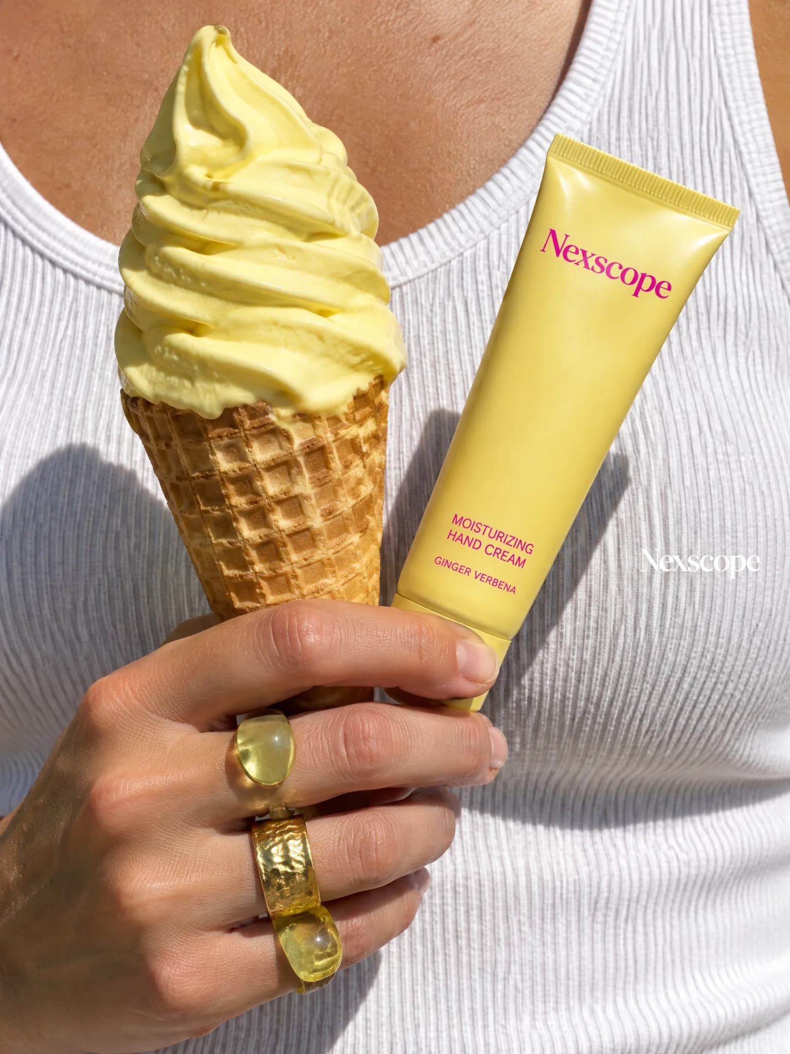 Yellow hand cream and summer ice cream