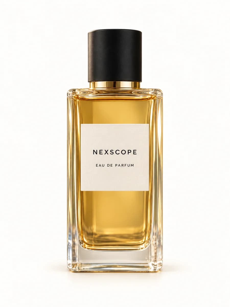 Nexscope amber perfume bottle on a clean white background used as a reference input