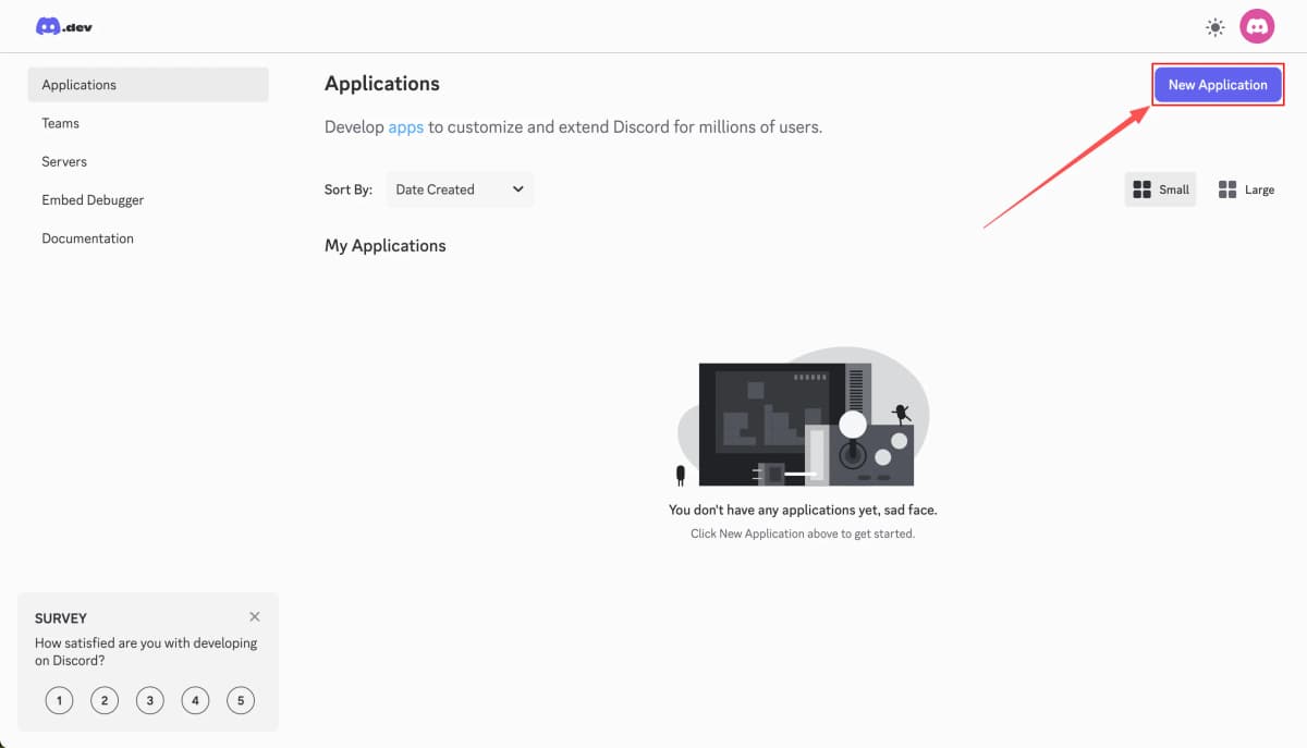 Discord Developer Portal - Click New Application