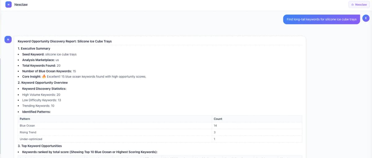 Nexscope keyword opportunity discovery report