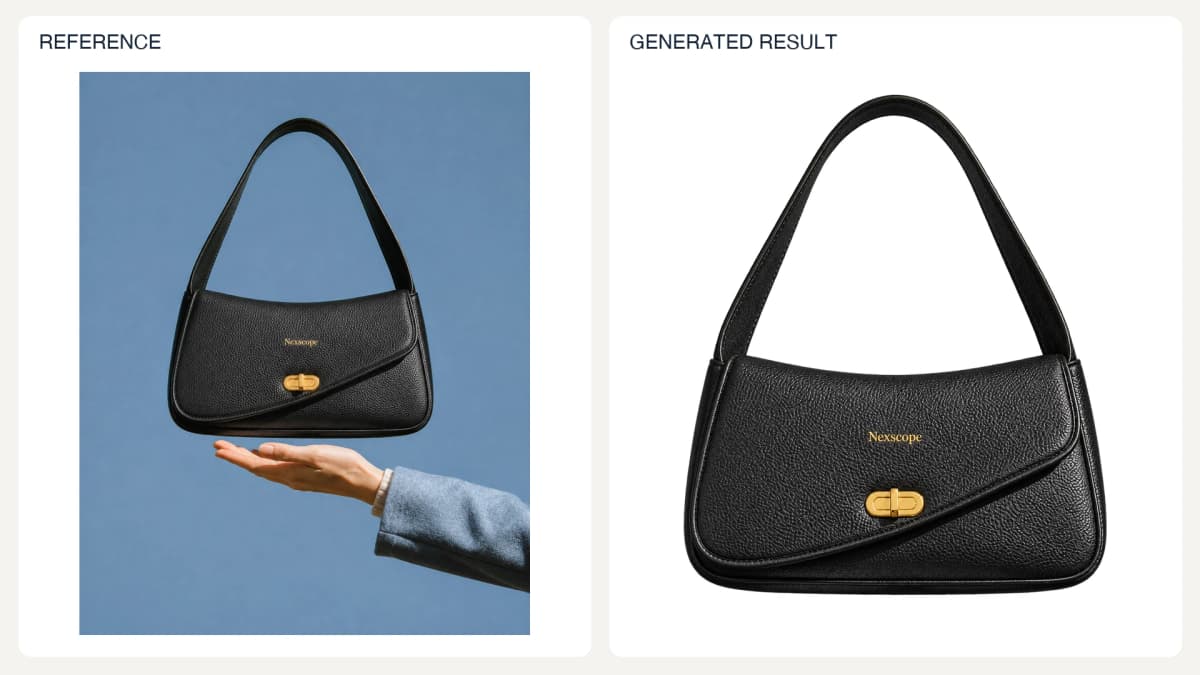 Transparent Product Cutout — reference left and generated example right