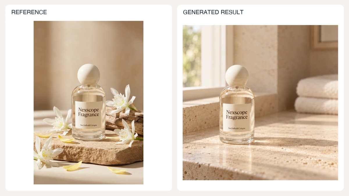 Lifestyle Background Replacement — reference left and generated example right
