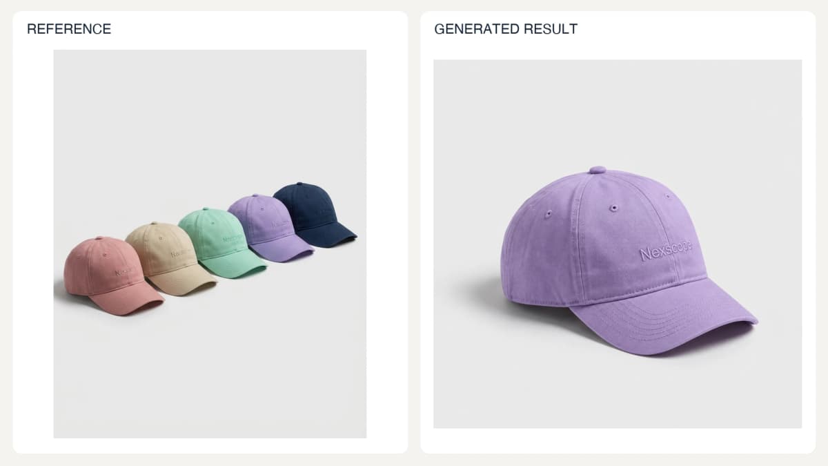 Reference-Provided Color Variant — reference left and generated example right
