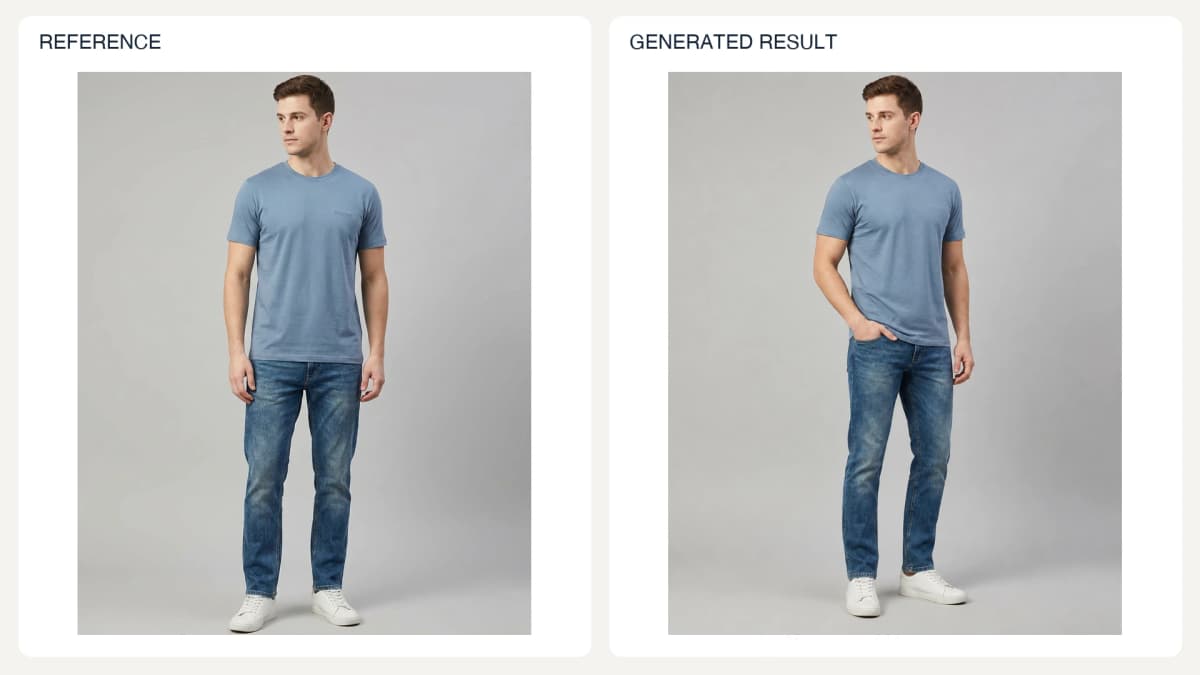 Pose Variation — reference left and generated example right