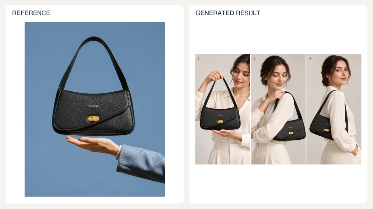 Step-by-Step Product Styling — reference left and generated example right