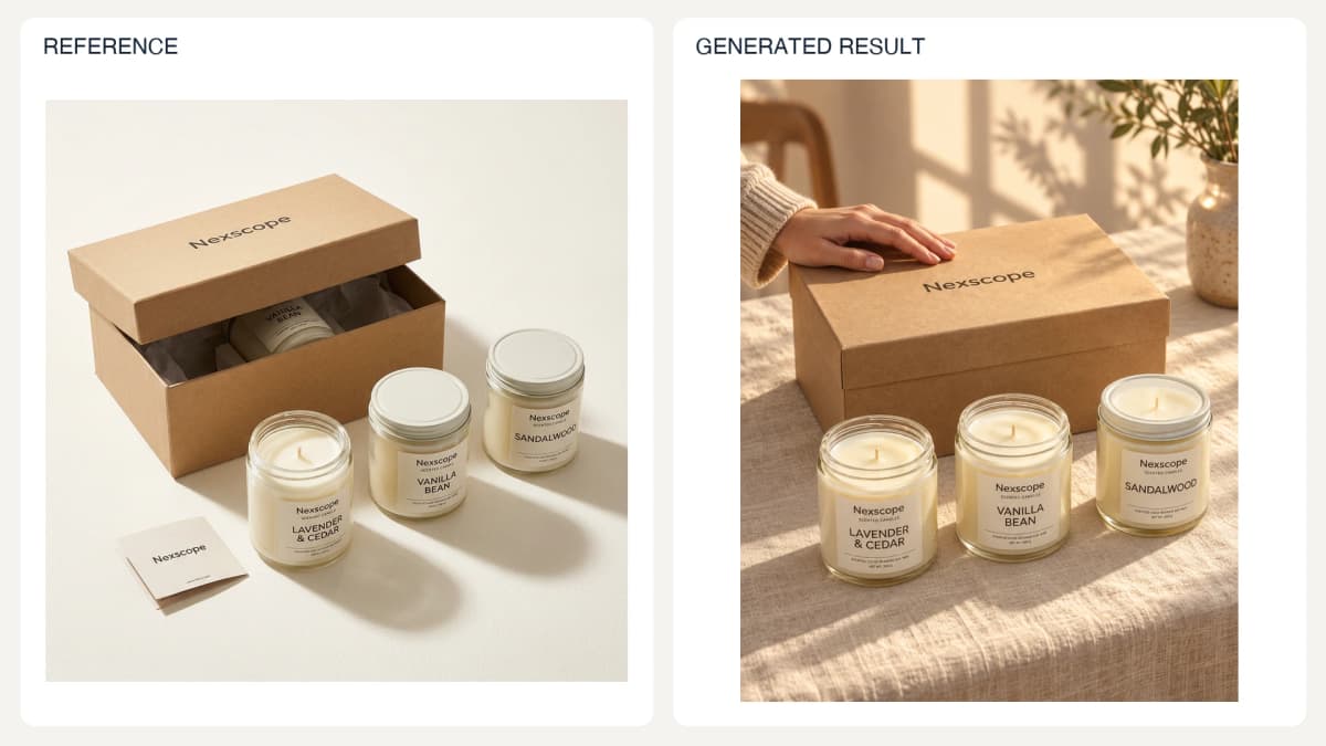 Social Commerce Scene — reference left and generated example right