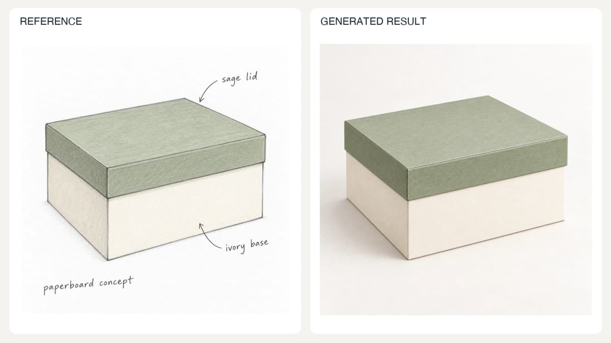 Sketch-to-Product Visualization — reference left and generated example right