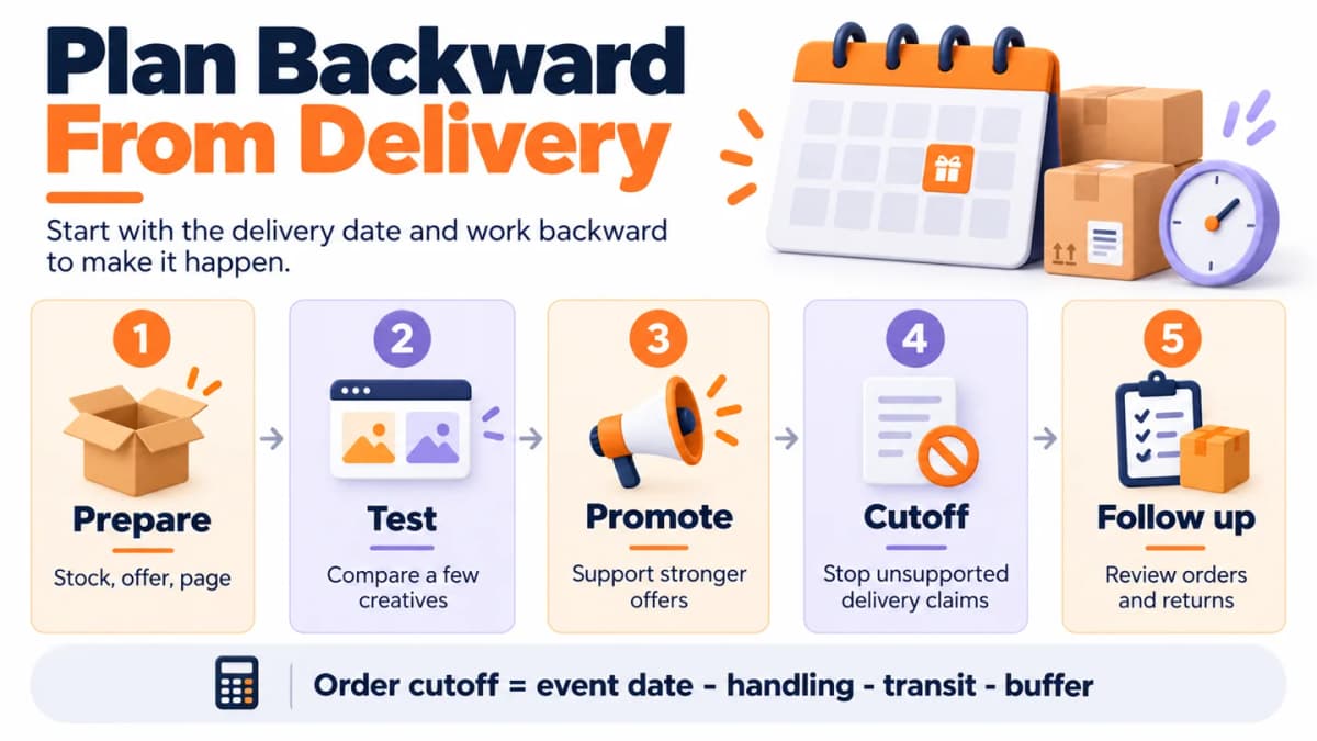 Halloween marketing timeline from preparation and creative testing through promotion, delivery cutoff, and review