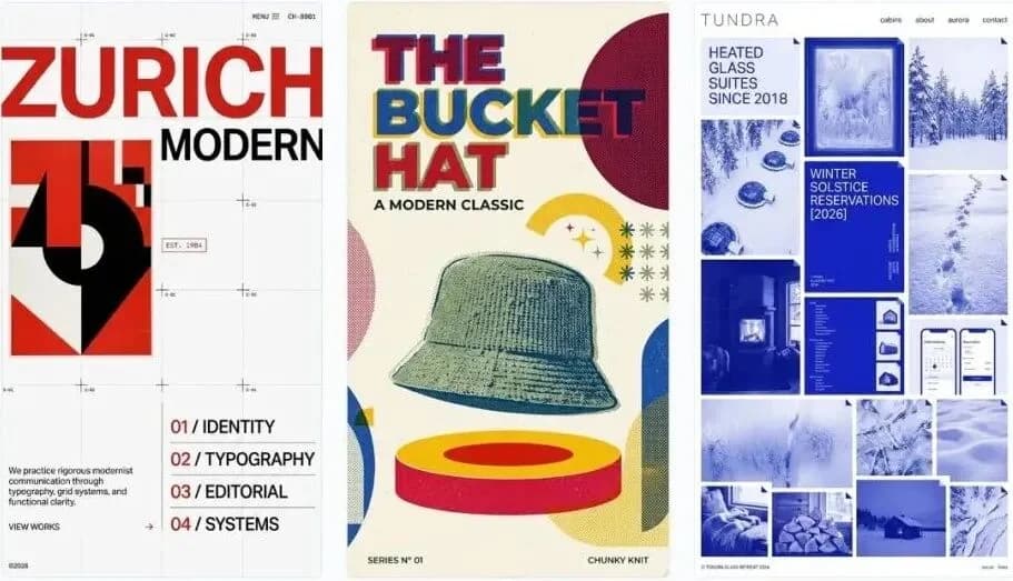 Nano Banana 2.1 reference examples combining typography, product imagery, and page layouts