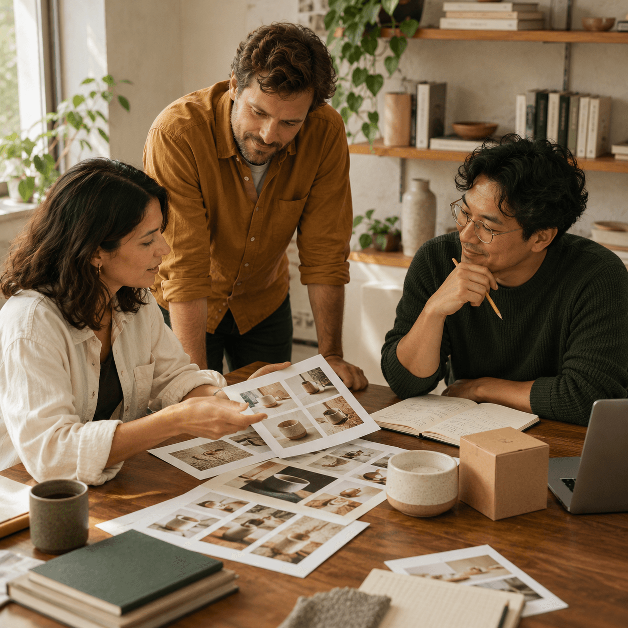 An ecommerce team reviewing product photos together