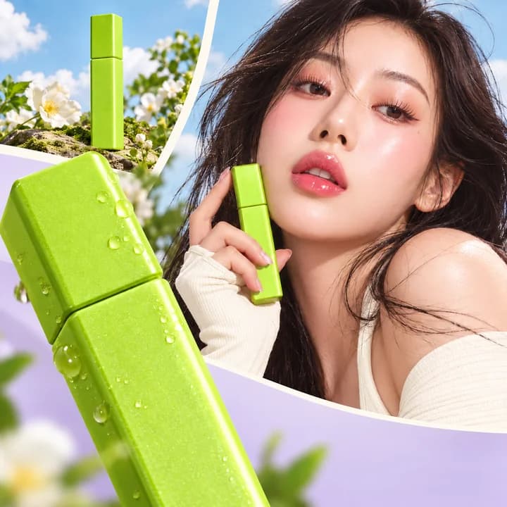 Three creative treatments of a lime green beauty product