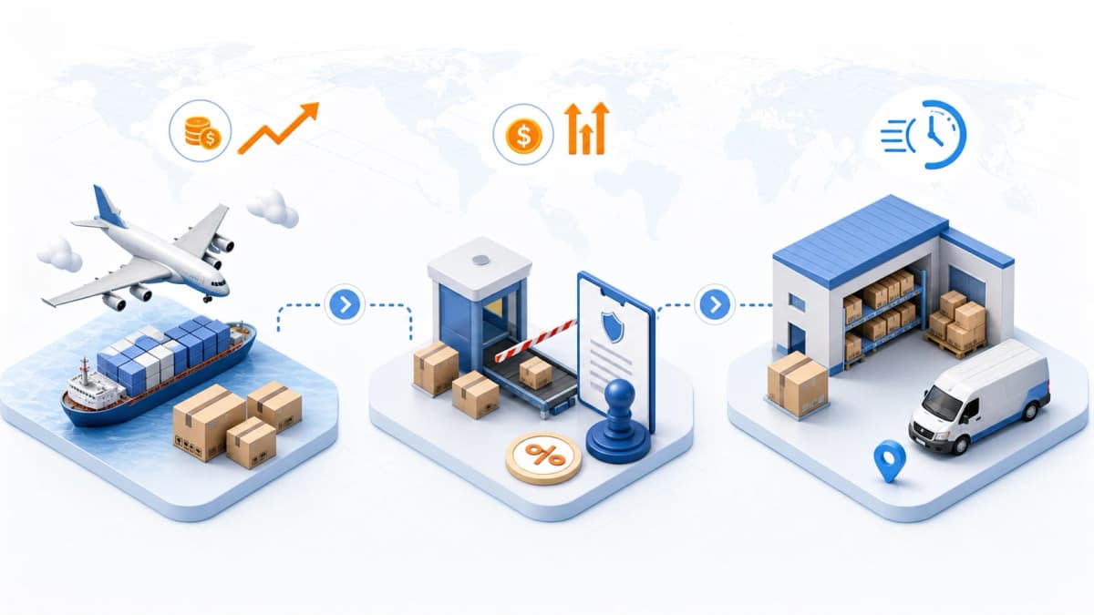 Ecommerce tariff and fulfillment shift diagram showing small parcel, local warehouse, and landed cost changes