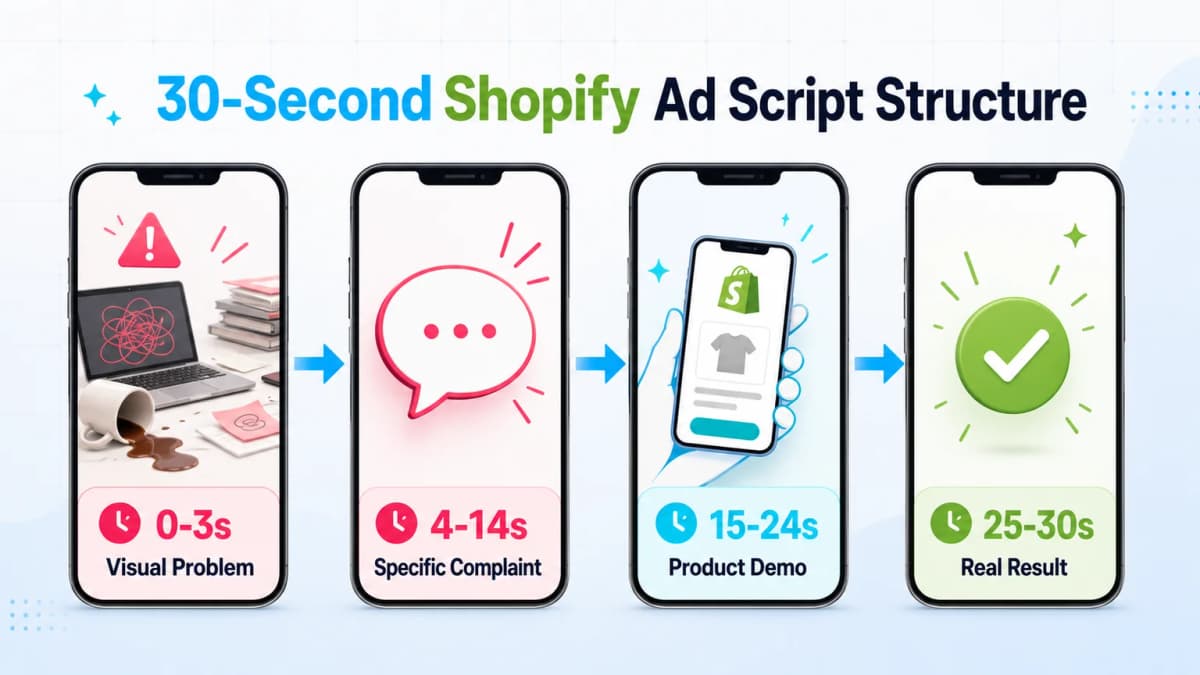 Shopify AI prompt storyboard for a 30-second TikTok and Reels product video ad