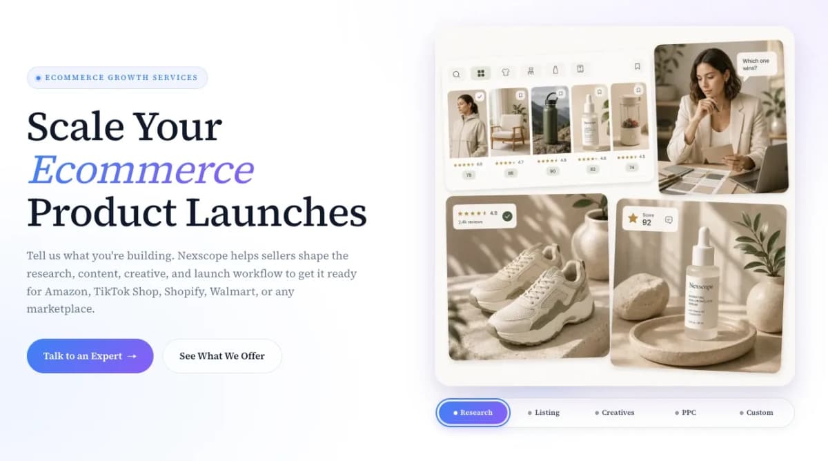 Nexscope E-commerce Growth Services for Shopify SEO audits, listing optimization, and ecommerce growth support