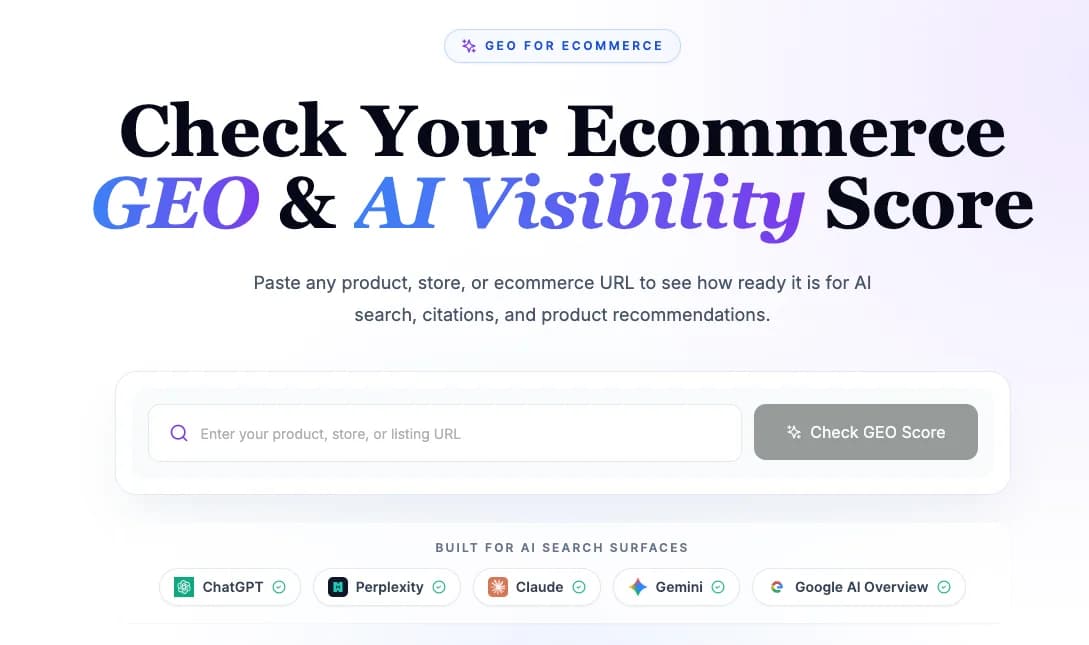 Nexscope GEO Score Checker for ecommerce SEO, AI visibility, and citation readiness