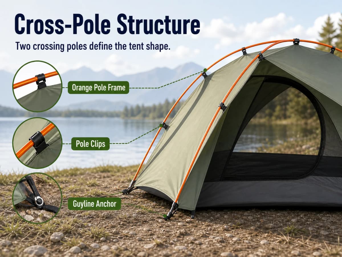 Mobile Amazon A+ structure image labeling the orange pole frame, clips, and anchor
