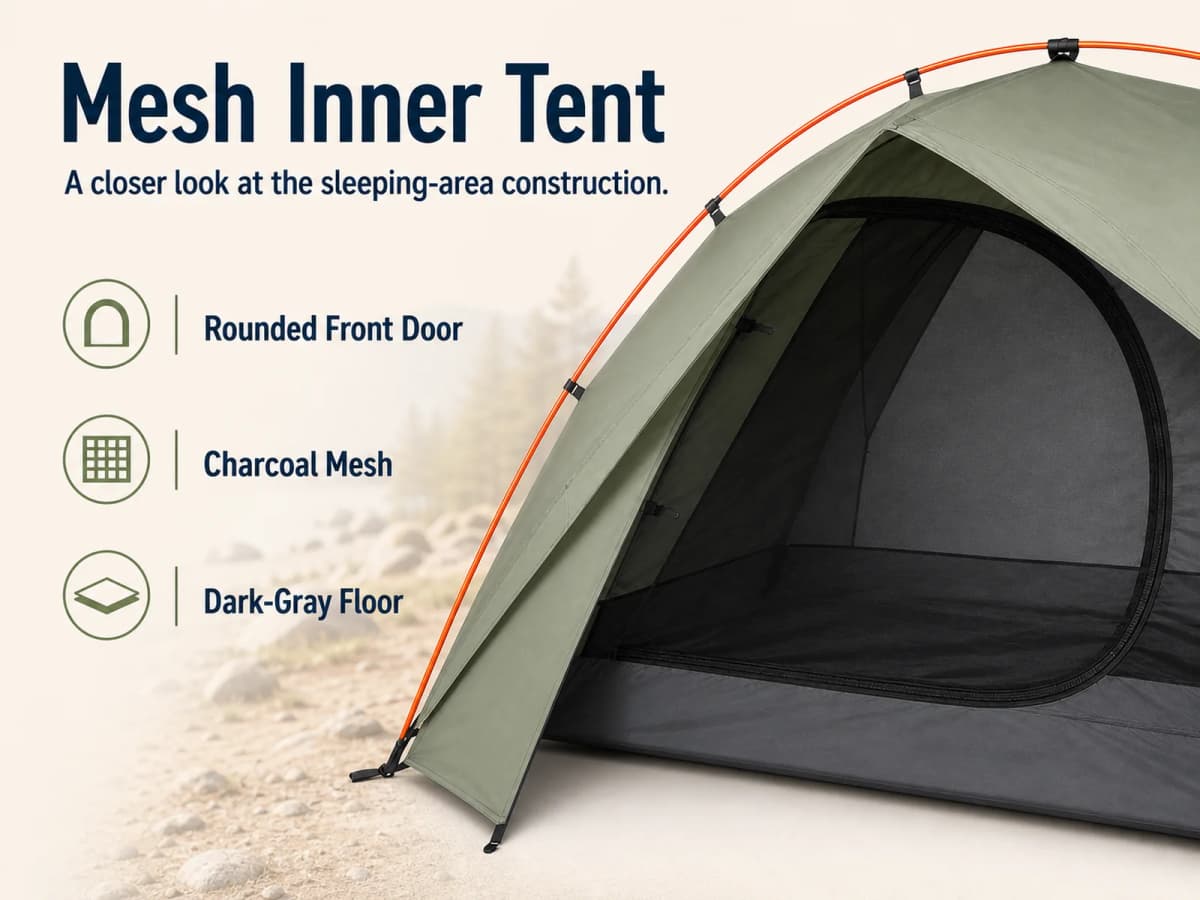 Mobile Amazon A+ product detail image labeling the mesh door and dark-gray floor