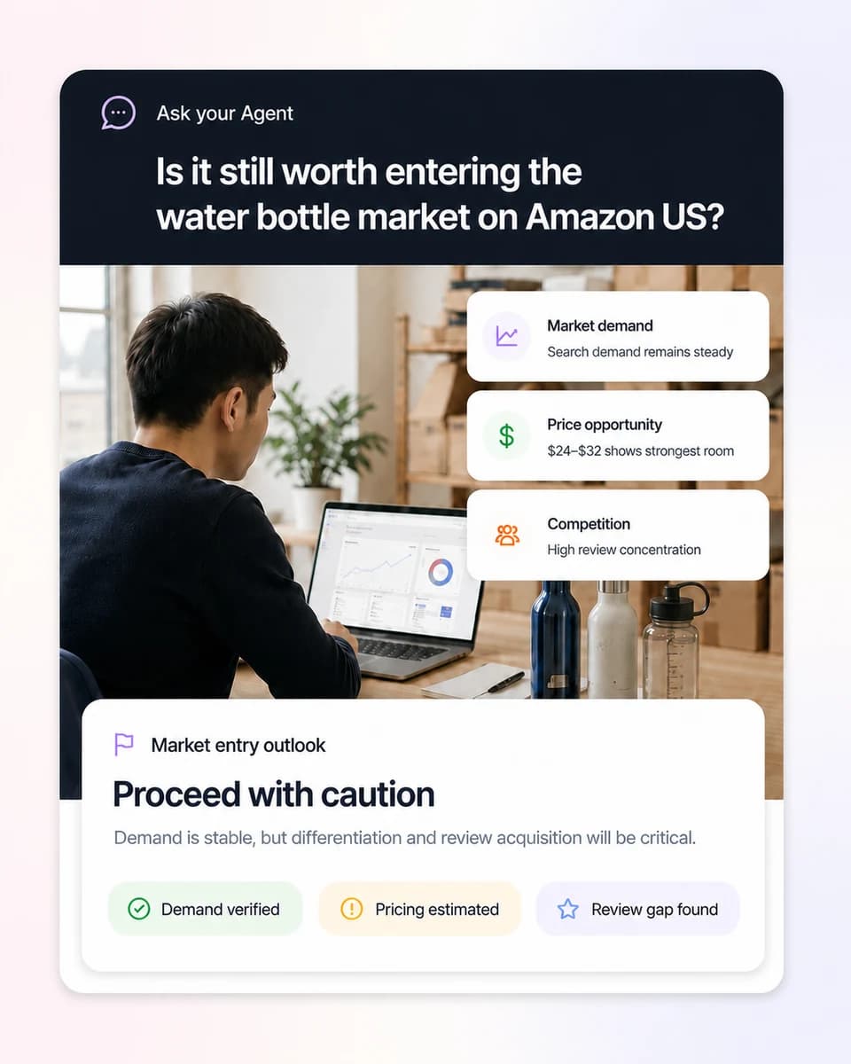 An ecommerce seller using Agent-ready market, pricing, competition and review data