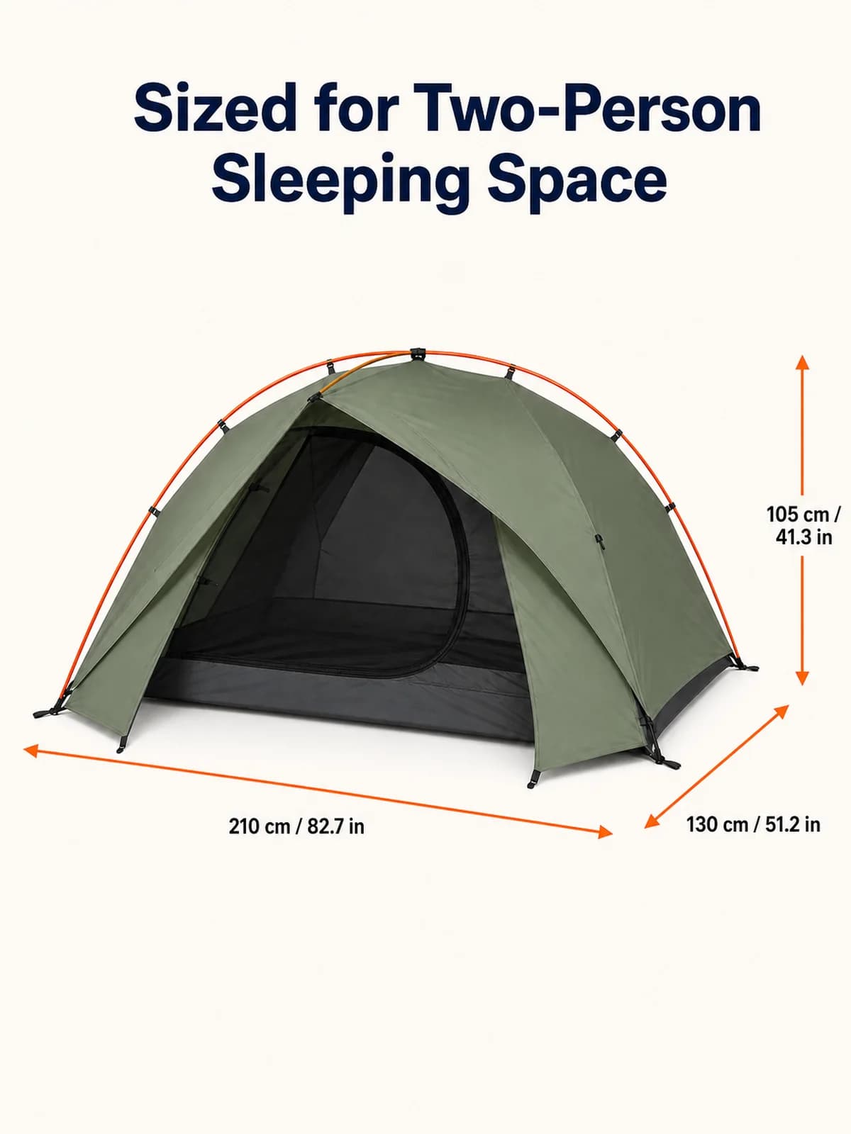 Amazon tent dimensions image showing length, width, and height in centimeters and inches