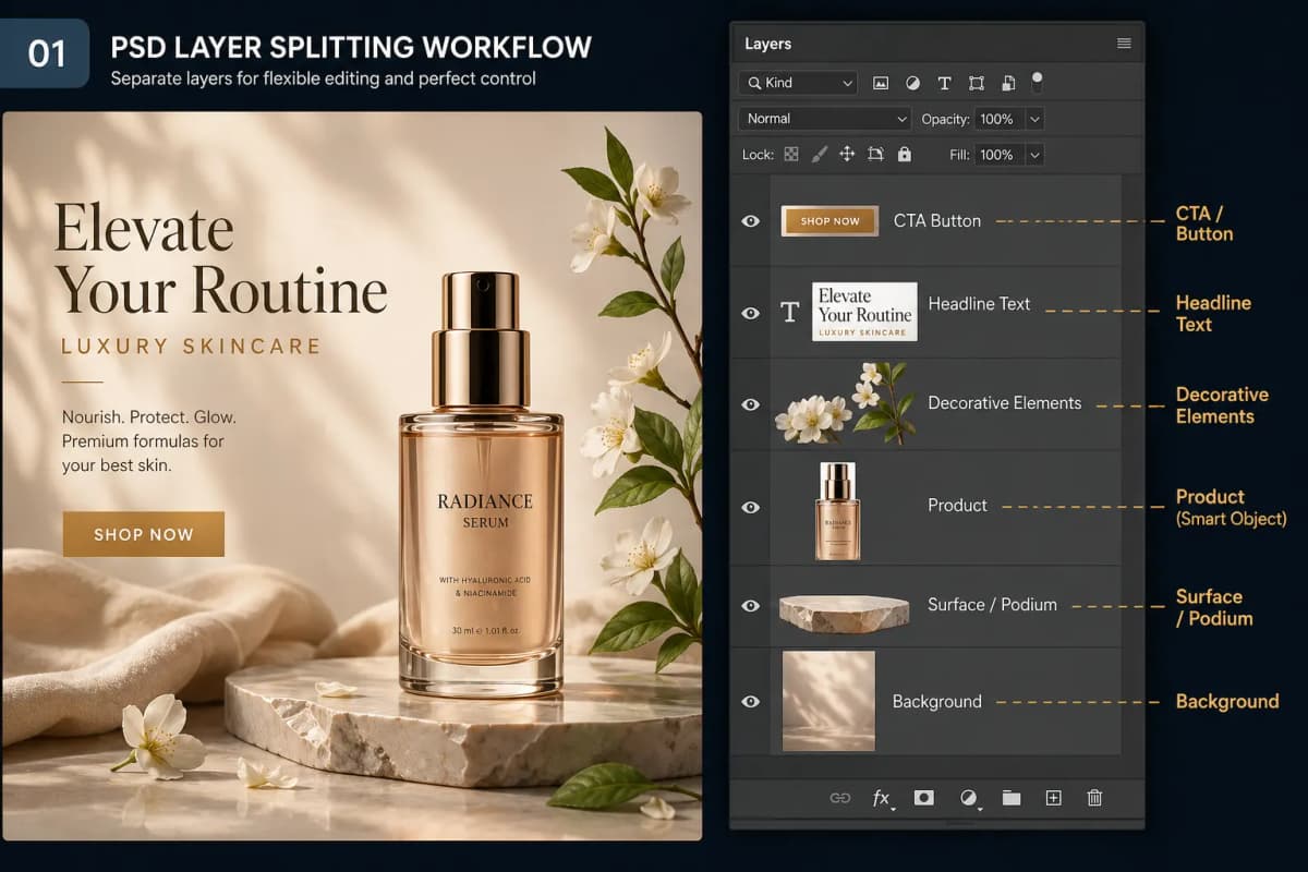 Example output for the PSD layer splitting workflow prompt