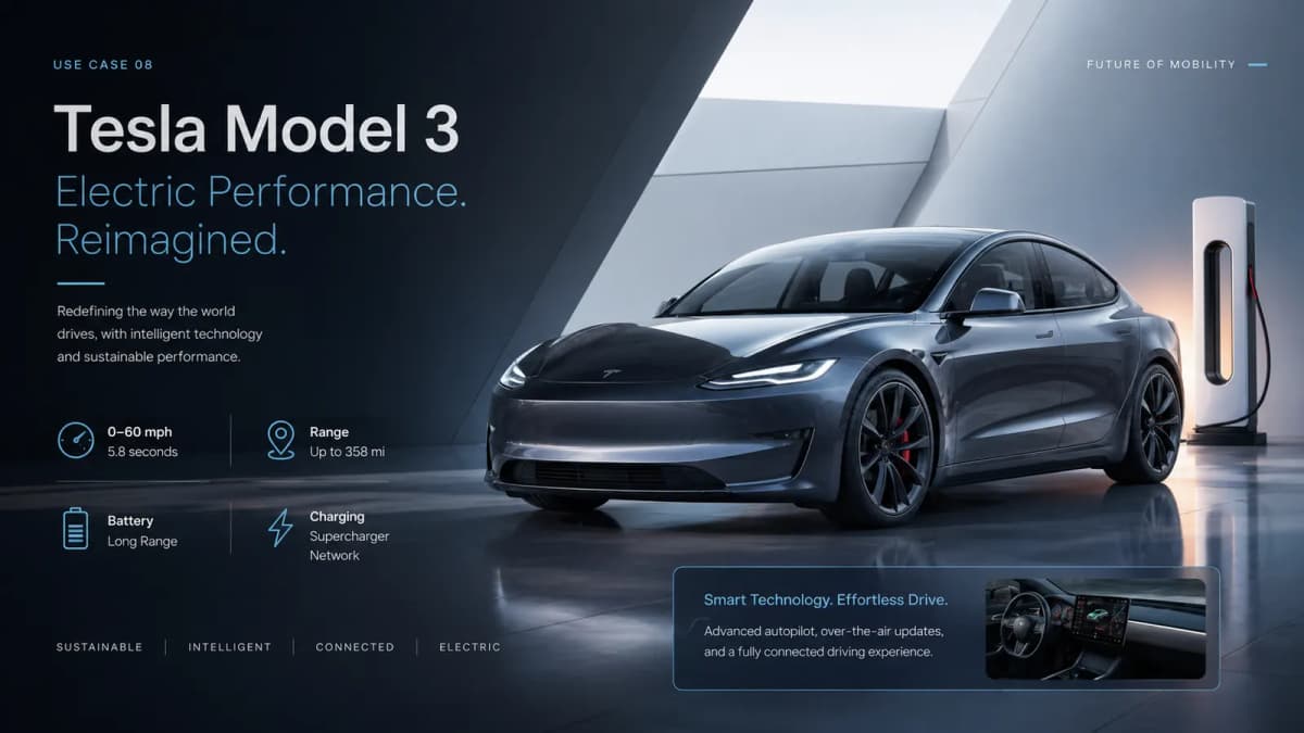 Example output for the Tesla Model 3 automotive tech poster prompt