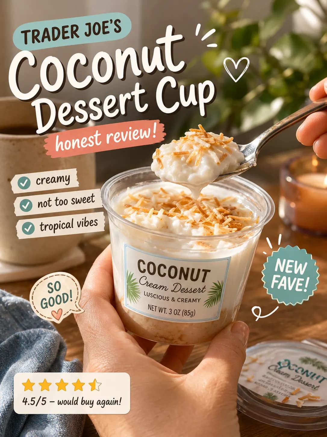 Example output for the Trader Joe's coconut dessert food creator cover prompt