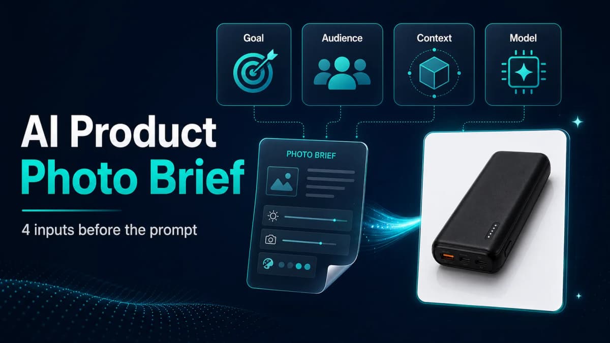 GPT Image 2 AI product photography brief showing goal, audience, context, and model inputs