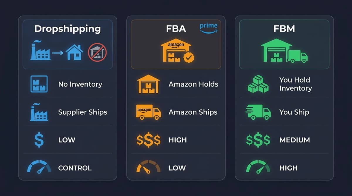 Amazon fulfillment comparison - Dropshipping vs FBA vs FBM differences