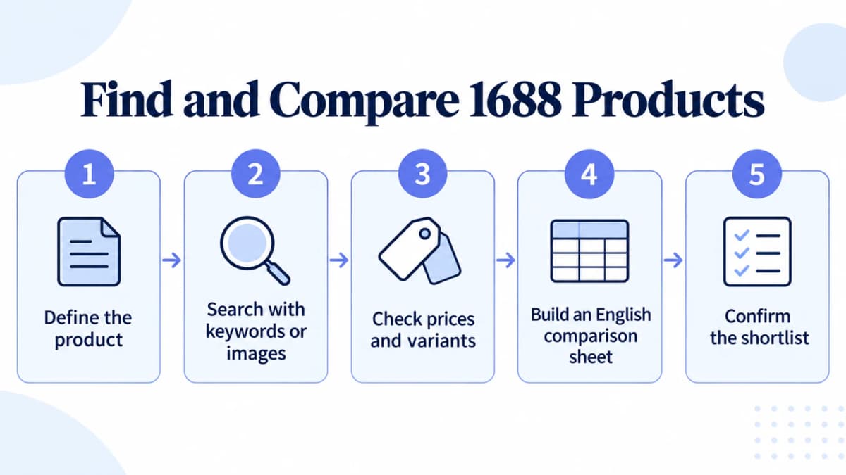 Five steps for finding 1688 products and preparing an English sourcing shortlist