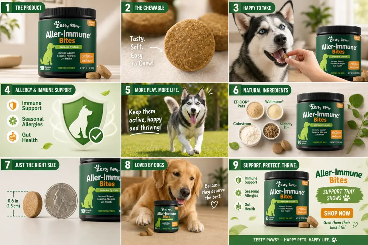 GPT Image 2 TikTok 3x3 storyboard for pet supplement showing product shots, usage scenes, ingredients, and call-to-action frames