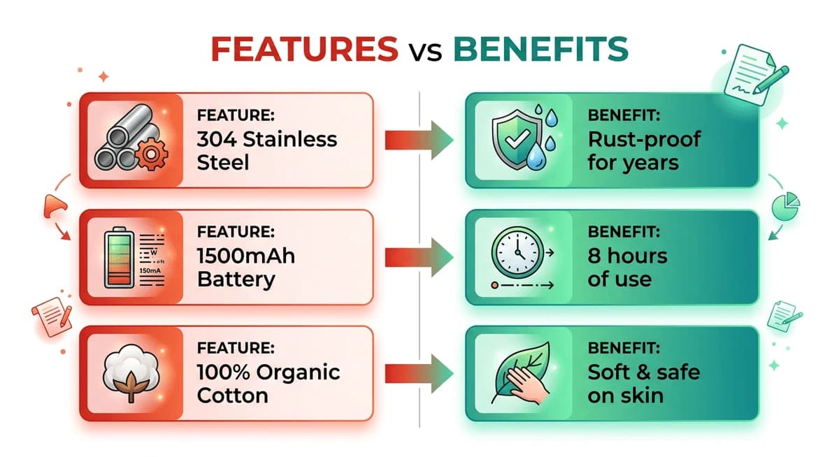 Features vs Benefits - transform product specs into customer value