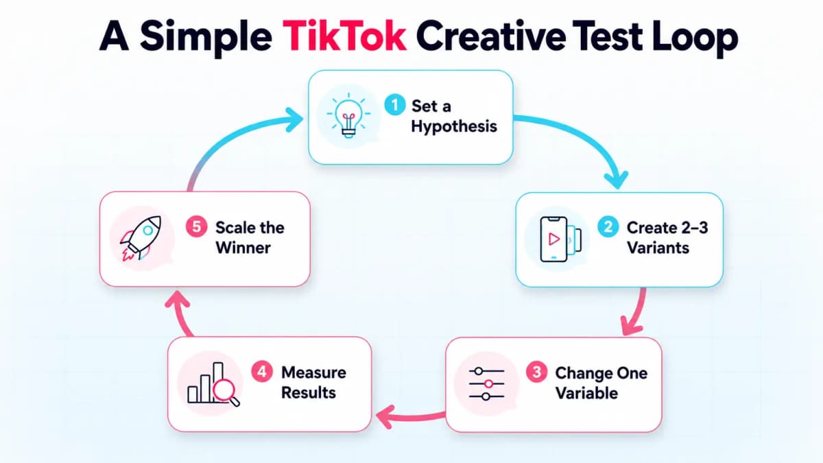 TikTok ecommerce creative test loop from hypothesis and controlled variants to review and scaling