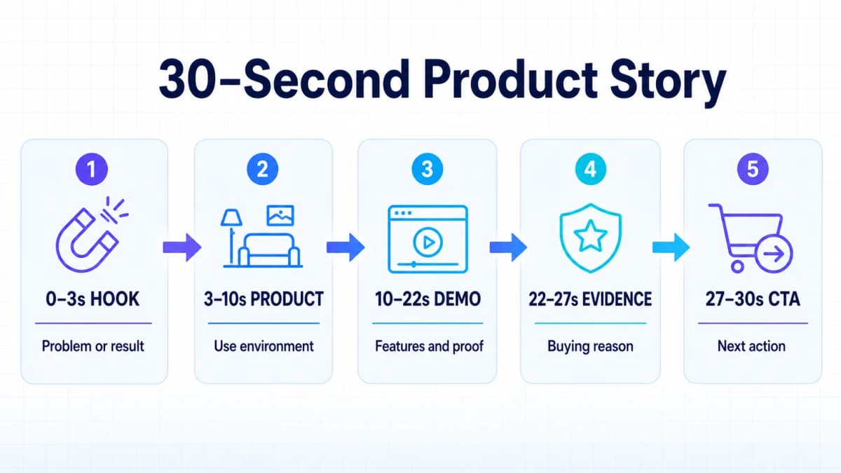 30-second Seedance 2.5 ecommerce video storyboard from hook to product call to action