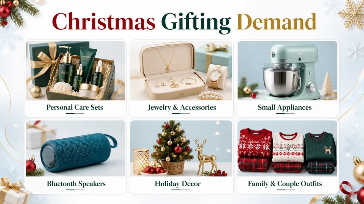 Christmas gifting demand for care sets, jewelry, appliances, speakers, holiday decor, and coordinated outfits
