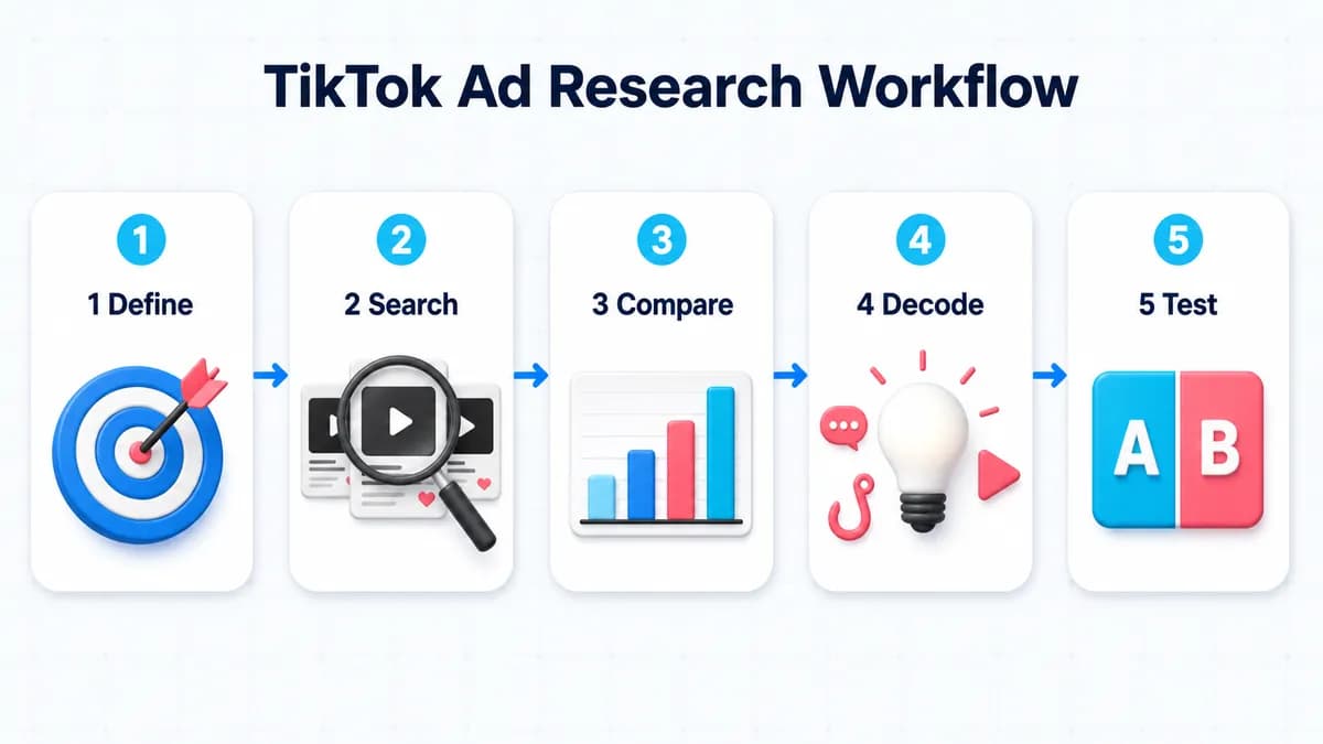 A five-step process from competitor ad discovery to new advertising creative