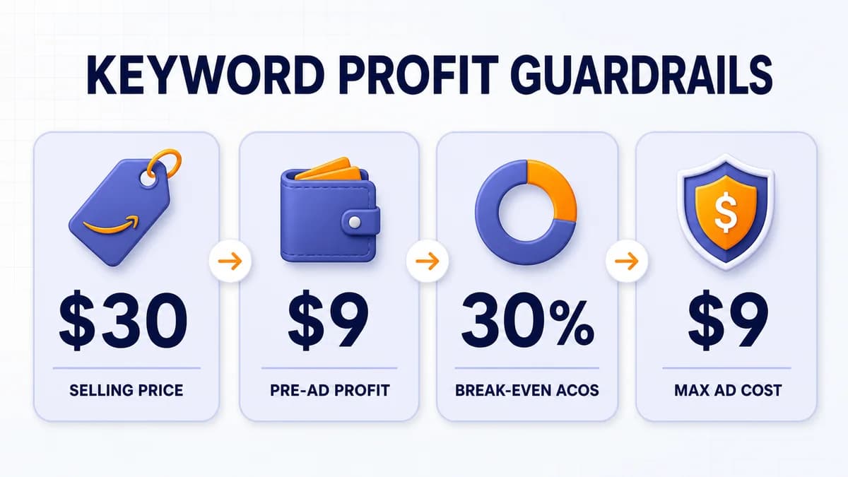 Amazon keyword profit guardrails using price profit ACoS and acquisition cost