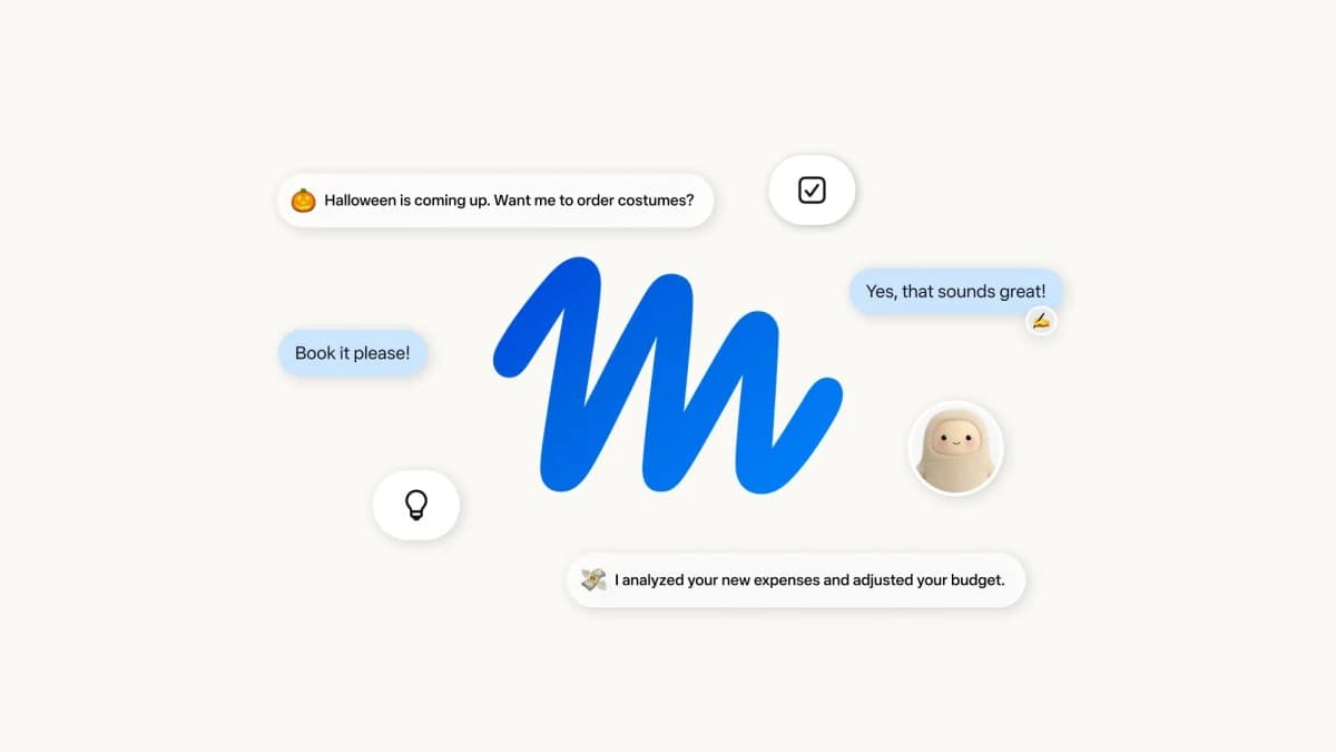 Official Meta Muse launch artwork showing the blue Muse mark and examples of personal assistant tasks