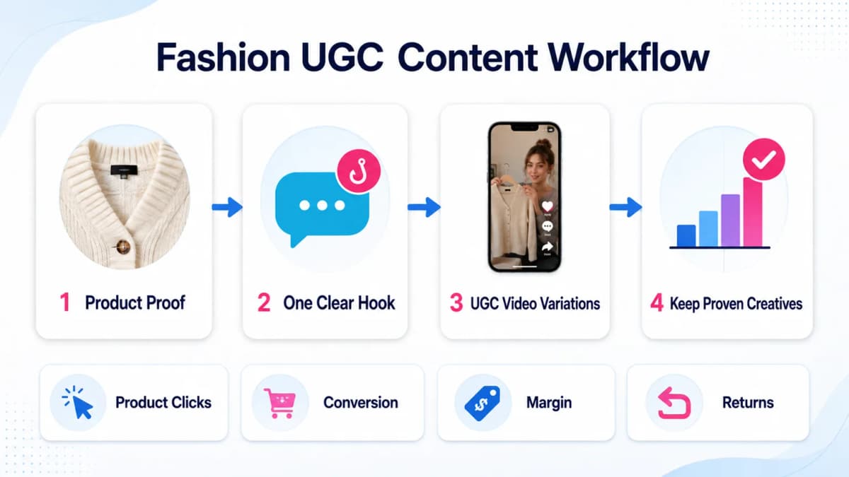 Fashion UGC content workflow from product proof and hook testing to shoppable video performance