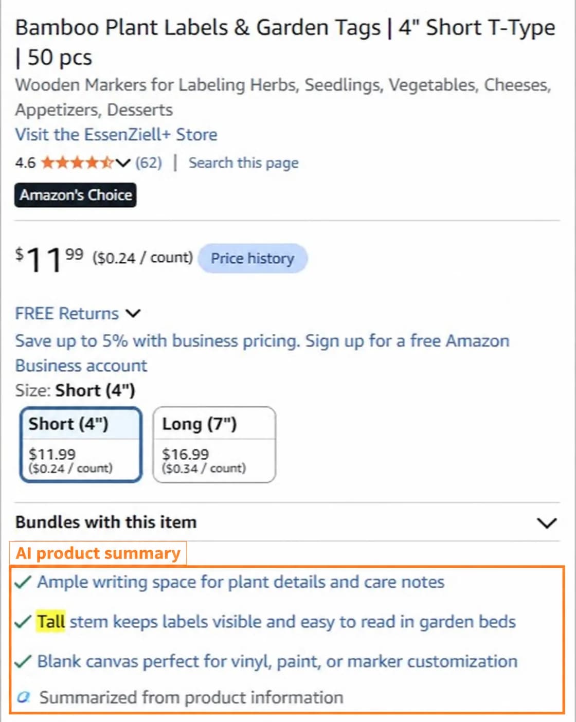 Amazon seller forum screenshot with the three product-summary highlights outlined in orange
