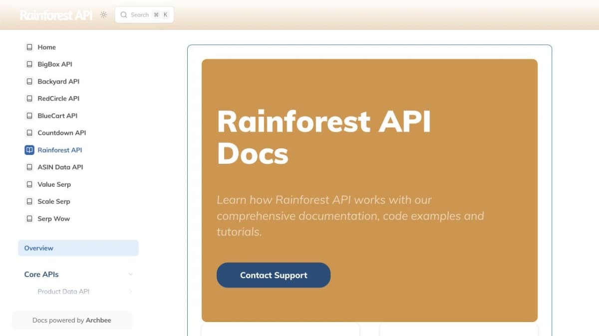 Rainforest API official API documentation, captured from its official website.