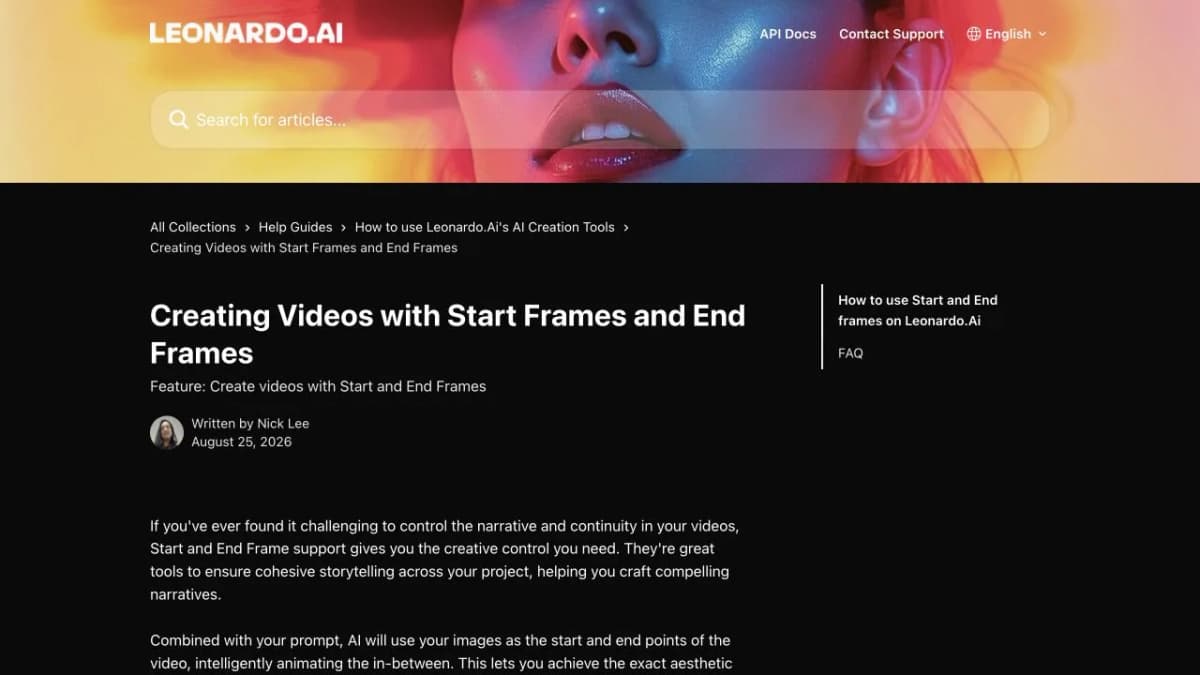 Leonardo AI official English guide to video start and end frames