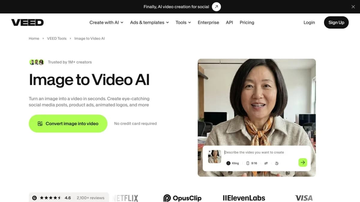 VEED English image-to-video landing page