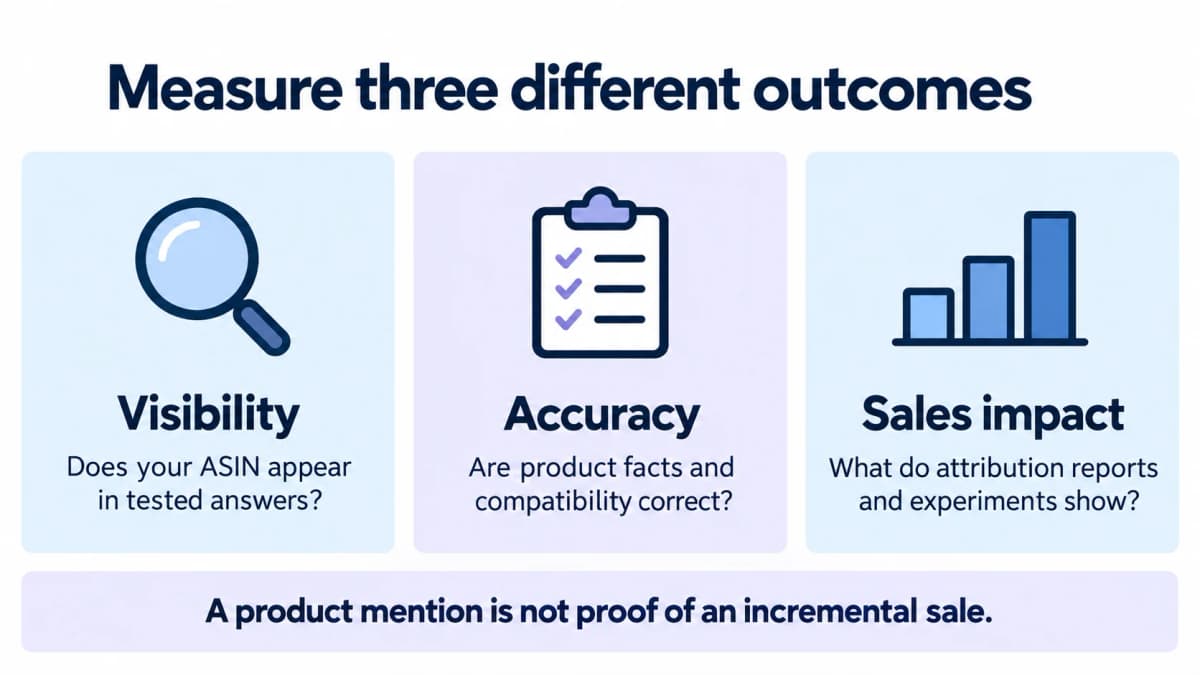 Three outcomes for sellers researching Rufus: recommendation visibility, answer accuracy, and sales impact