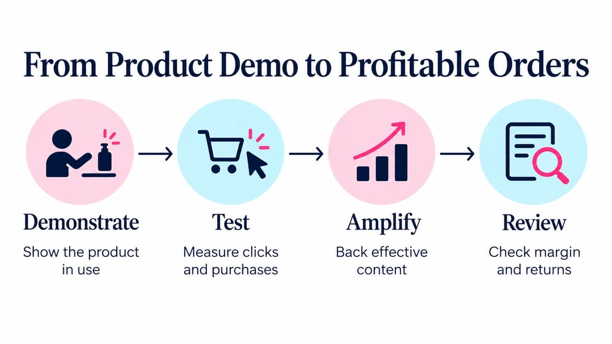 Four stages from product demonstration to profitable orders: demonstrate, test, amplify, and review results