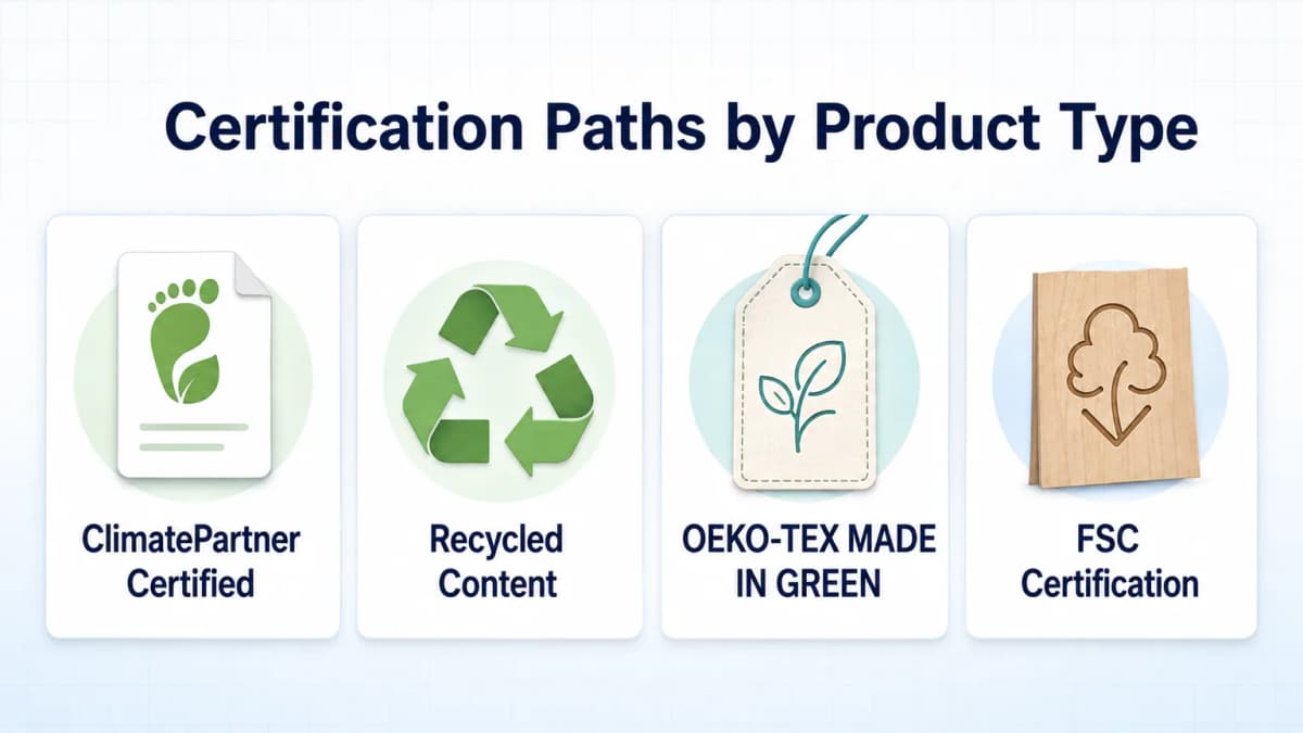 Amazon Climate Pledge Friendly certification paths organized by product type