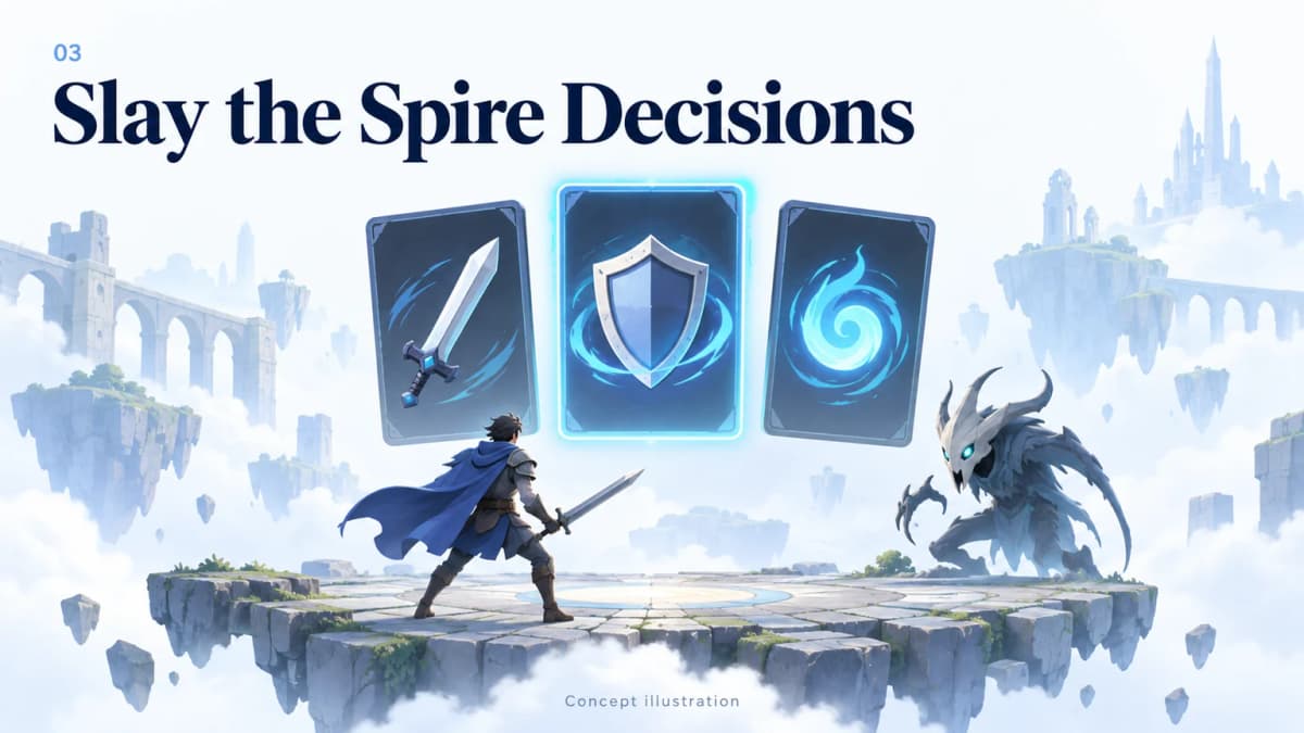 Jev AI concept illustration for slay the spire decisions, showing the case's decision-making scenario