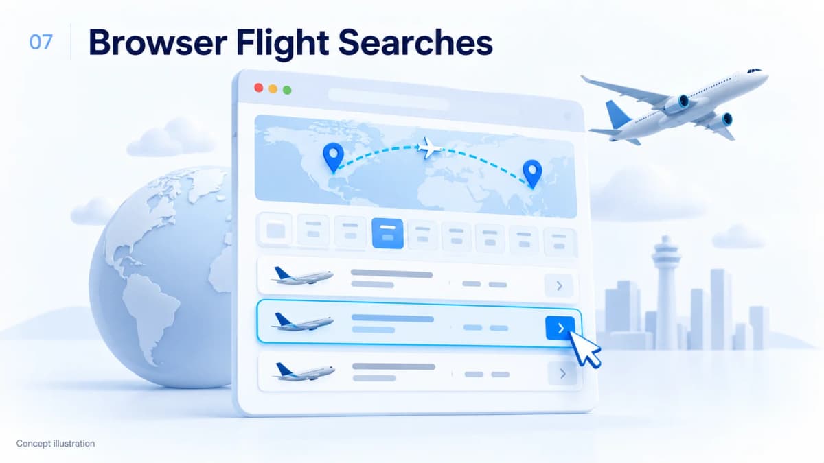 Jev AI concept illustration for browser flight searches, showing the case's decision-making scenario