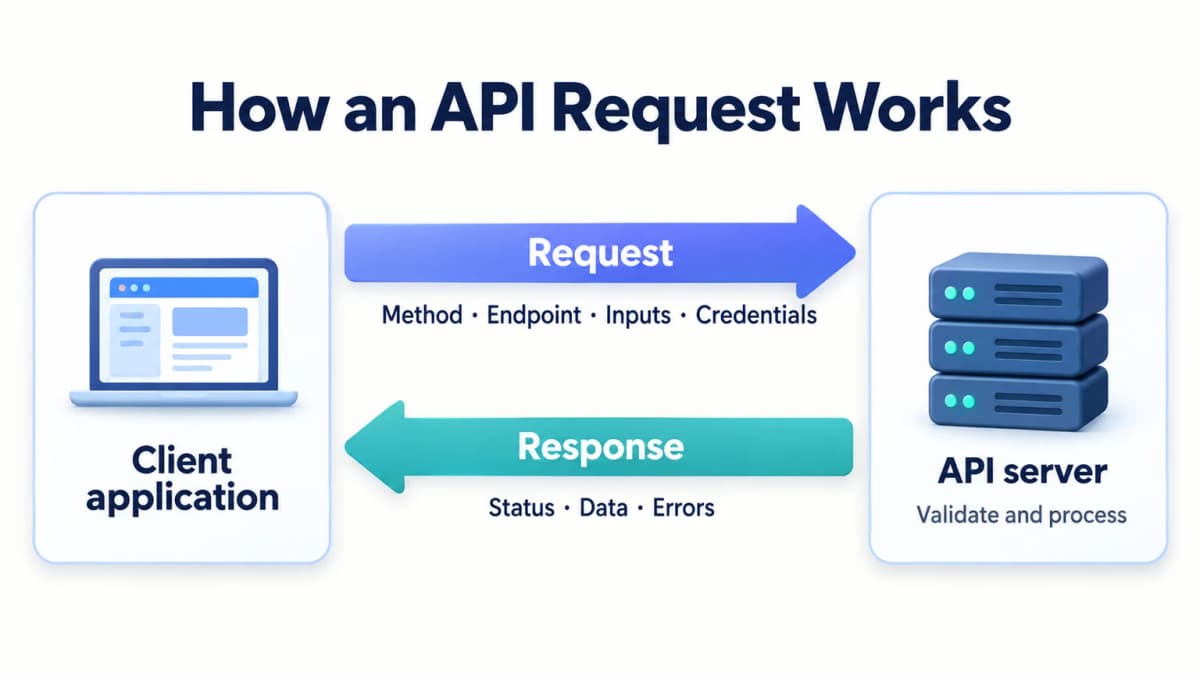 How APIs work through requests from a client application and responses from an API server